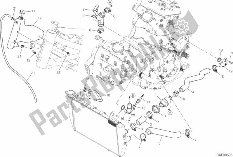 All parts for the Cooling Circuit of the Ducati Multistrada 1200 Enduro Touring Brasil 2017